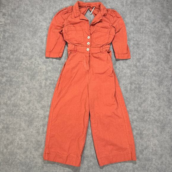Free People Pants - Free People Womens XS Coral 100% Cotton Open Back Wide Leg Jumpsuit Utility Boho